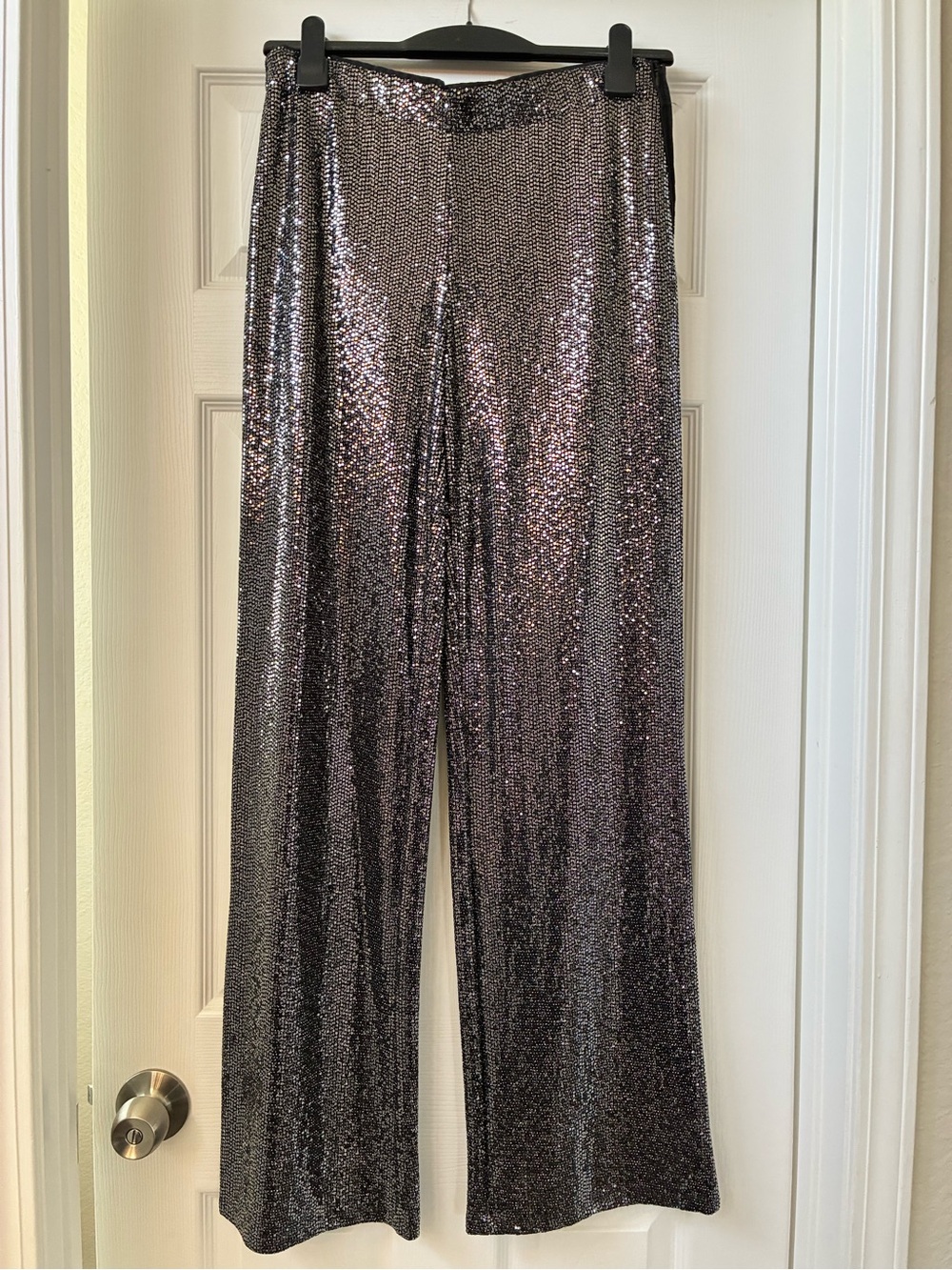Zara Metallic Sequin Wide-Leg Pants in Charcoal Shimmer